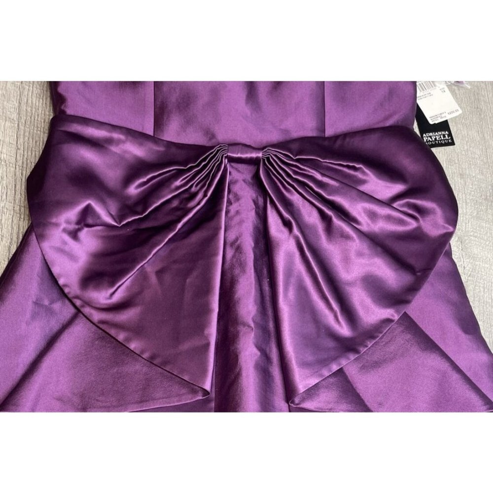 Adrianna Papell Cocktail Dress Womens 14‎ Purple Silk Sleeveless Bow Mini NEW - Picture 4 of 12